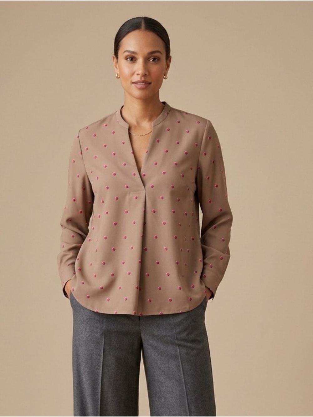 J. Jill Wearever‎ Collection Long-Sleeve Plissé Popover Blouse